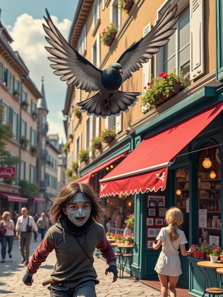 Do the Sally face in France running from a pigeon