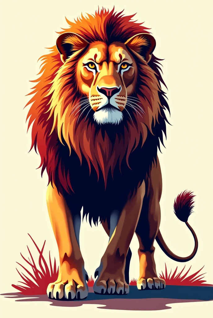 Color vector drawing,graphic design style of a lion,  With shadows 