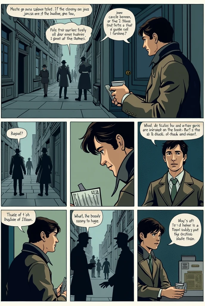 A comic strip with 8 frames, from the blue carbuncle of Sherlock Holmes, sin dialogues, only images