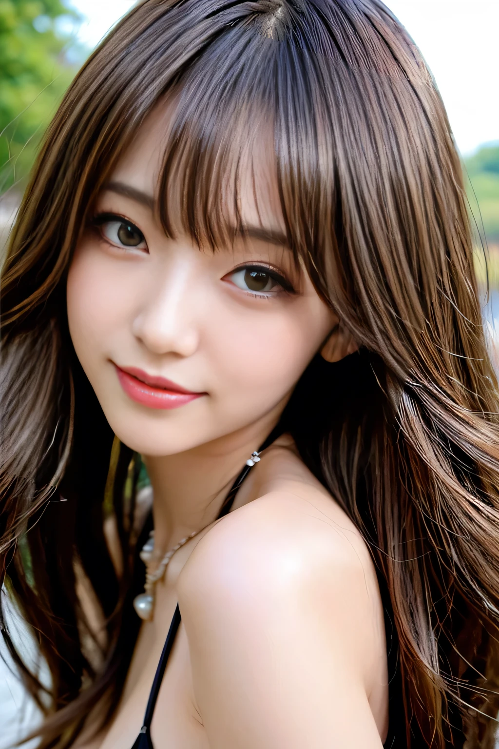 seed:1237008697,((close-up:1.3))((Full Body Angle:1.1)),((Highest quality, 8k, masterpiece: 1.3)), concentrated: 1.2,Front hair:1.3, Cute 1,Nipples erect、 Perfect beauty: 1.4,Colorful star print T-shirt、Shorts,: 1.2,Randall Color、comics&Text Graphics、Black,1.1, Highly detailed face and skin textures, Fine grain, double eyelid, whitening skin, ,Highest quality,Ultra-high resolution,you,1 person,alone,_Shiny_skin,Iris,necklace,((brown_length_Wavy_hair)),(lips)),eyelash,Front hair,deal with,compensate,Shiny,pore,skin big breasts、((smiling face))、((Front hair:1.3))、Walking in the park、Standing and walking、gravure idol、Don't look at the camera、