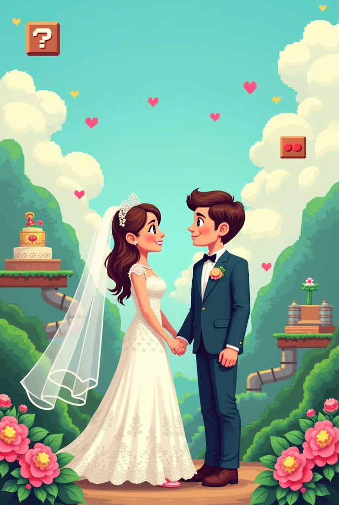 Couple in a Nintendo-style wedding