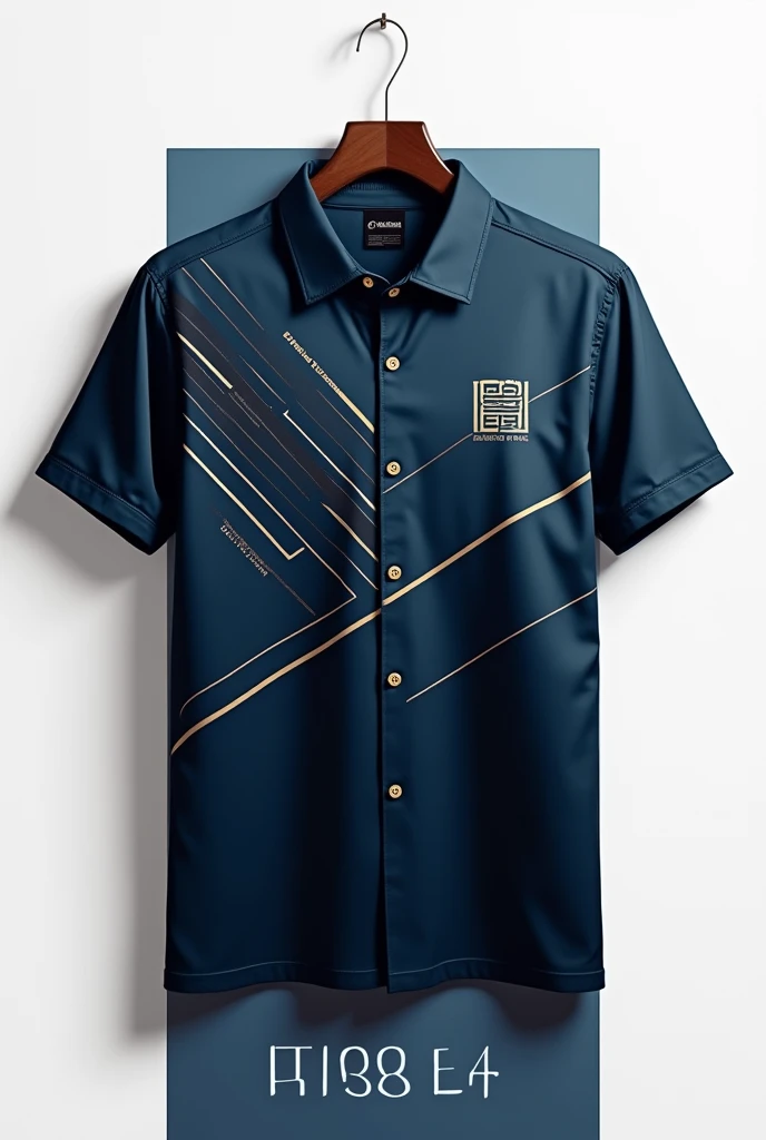Create an elegant shirt design for the Mega Distributions company with dark blue colors, Black and white in an elegant and subtle way, add some lines but make it look elegant 
