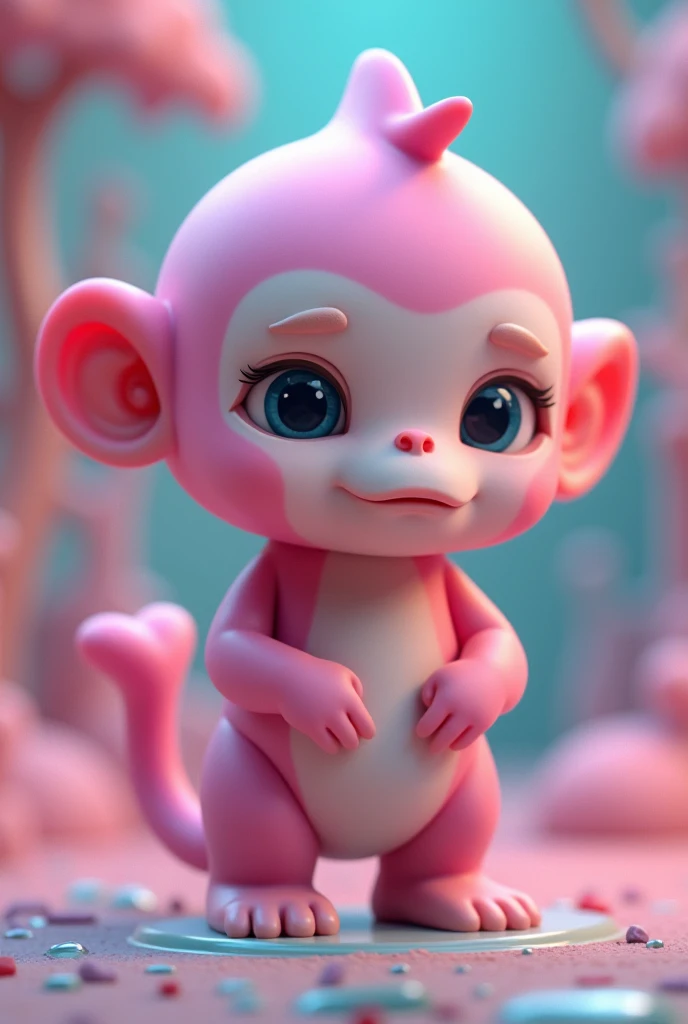 A hybrid  between a monkey and a pink dolphin that has half and half genes and is made of plasticine 