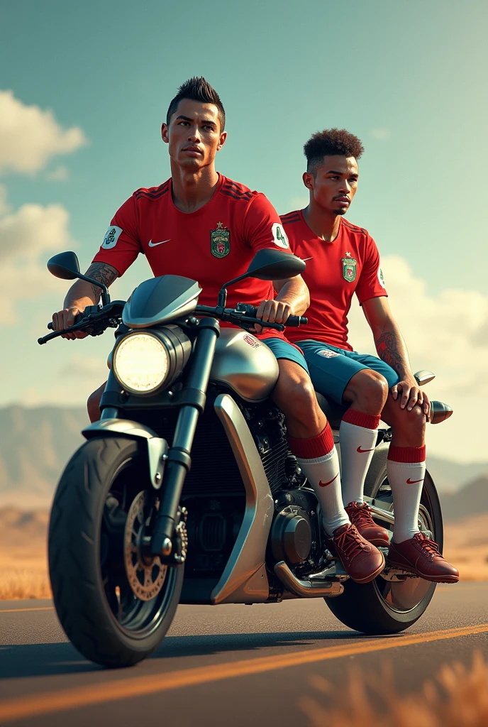 Ronaldo and Neymar on top of a motor 