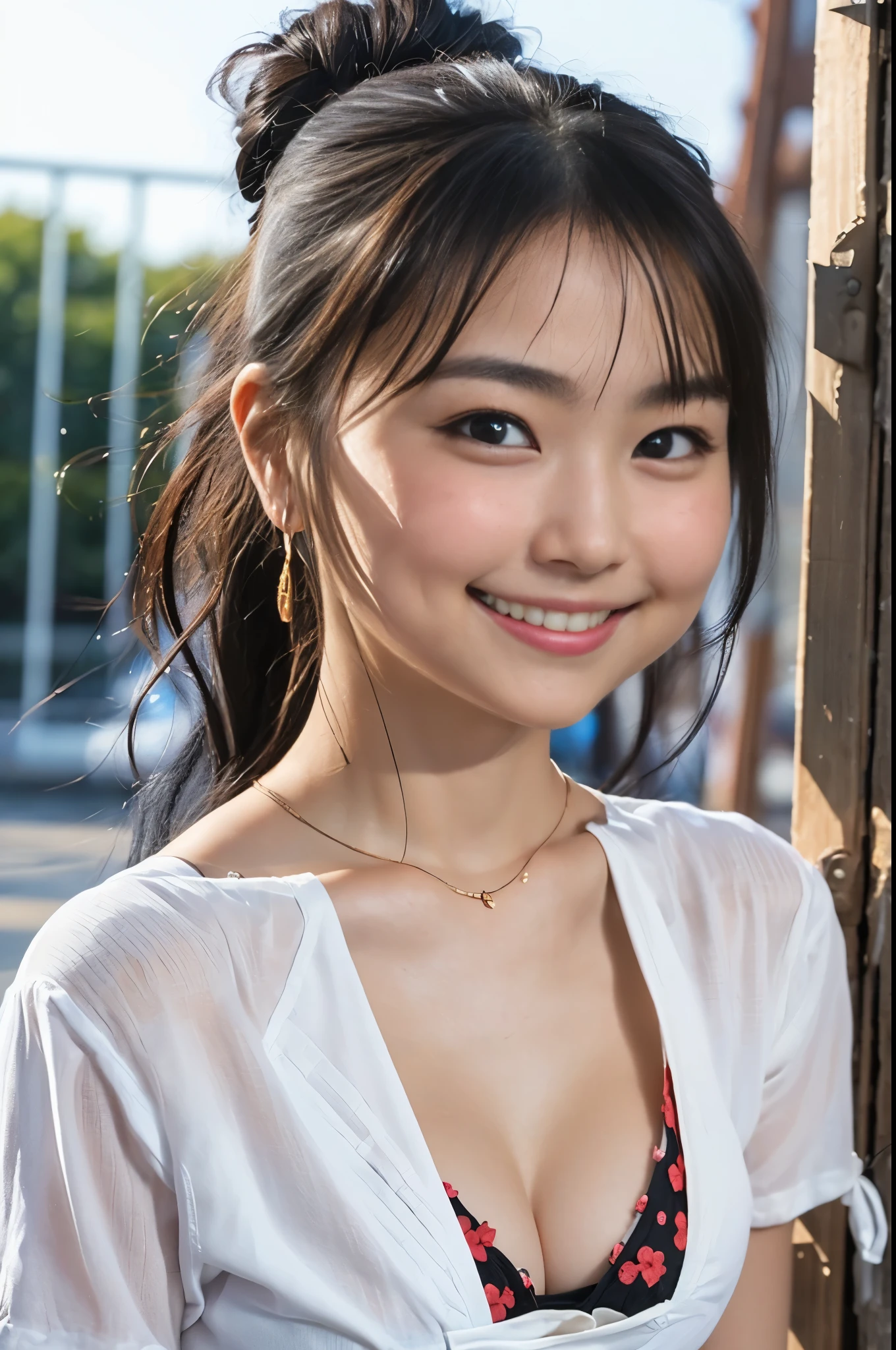 (8k、Raw photography、Highest quality、masterpiece:1.2),(Black Hair、Dark Eyes:1.9),(:1.9)、View your audience,Front view,White skin,(:1.4)、(Tight waist:1.6)、(Clothes that accentuate the shape of the breasts:1.7)、(Big Breasts :1.3)、Slim figure、Ultra-high resolution,beautiful,beautiful fece,(One person、No background:1.9),whole bodyボディー,Japanese women,(reality的:1.37)、Photon Mapping,reality、(Baby-faced and cute: 1.3)、(Cute Smile: 1.8)、(Round face: 1.8)、Radio City、Physically Based Rendering、Depth of field rally background、photograph, (:1.8),(:1.6),whole body、Great quality