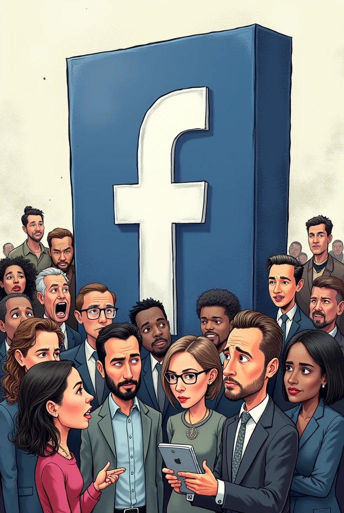 Cartoon analysis about affecting people because of facebook(logo please)
