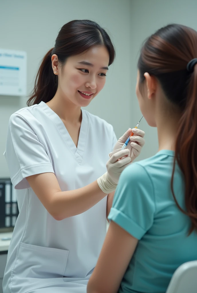 A nurse injecting a