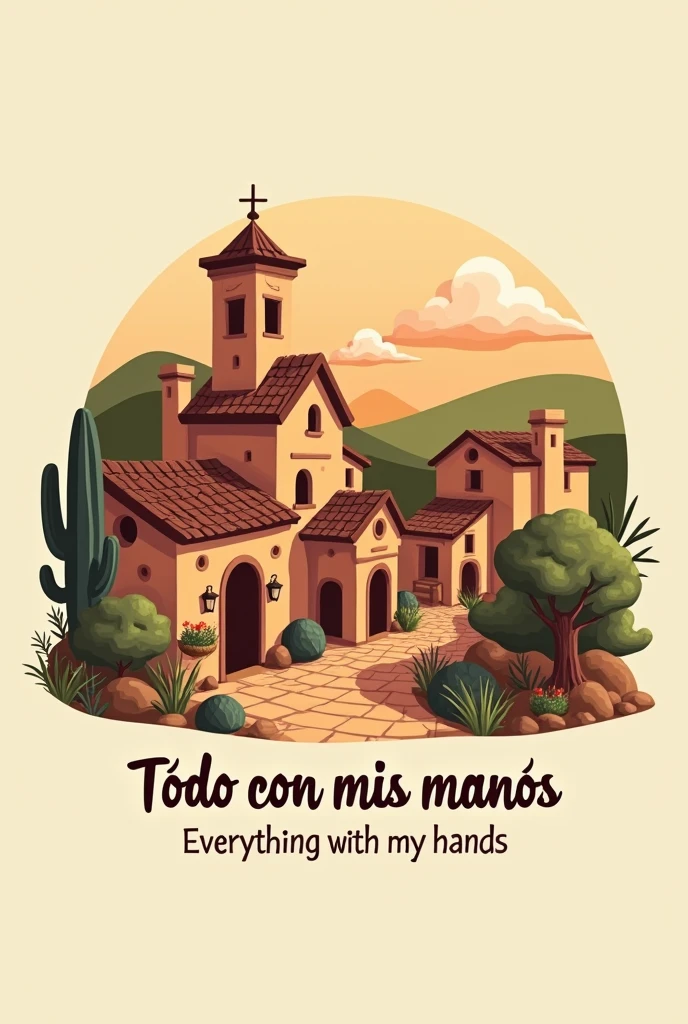 Create a logo with the name amailen, where a magical and happy rustic town appears , Also with the following slogan everything with my hands and it must have earth or terracotta colors , It must be rustic and natural style, everything must be in Spanish