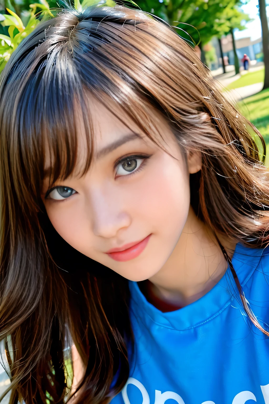 seed:1237008697,((close-up:1.3))((Full Body Angle:1.1)),((Highest quality, 8k, masterpiece: 1.3)), concentrated: 1.2,Front hair:1.3, Cute 1,Nipples erect、 Perfect beauty: 1.4,Colorful star print T-shirt、Shorts,: 1.2,Randall Color、comics&Text Graphics、Black,1.1, Highly detailed face and skin textures, Fine grain, double eyelid, whitening skin, ,Highest quality,Ultra-high resolution,you,1 person,alone,_Shiny_skin,Iris,necklace,((brown_length_Wavy_hair)),(lips)),eyelash,Front hair,deal with,compensate,Shiny,pore,skin big breasts、((smiling face))、((Front hair:1.3))、Walking in the park、Standing and walking、gravure idol、Don't look at the camera、