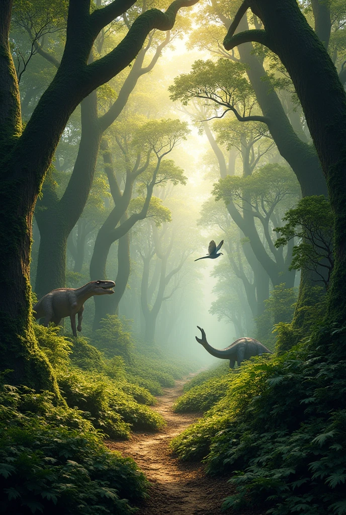 Create a background of a forest in prehistory