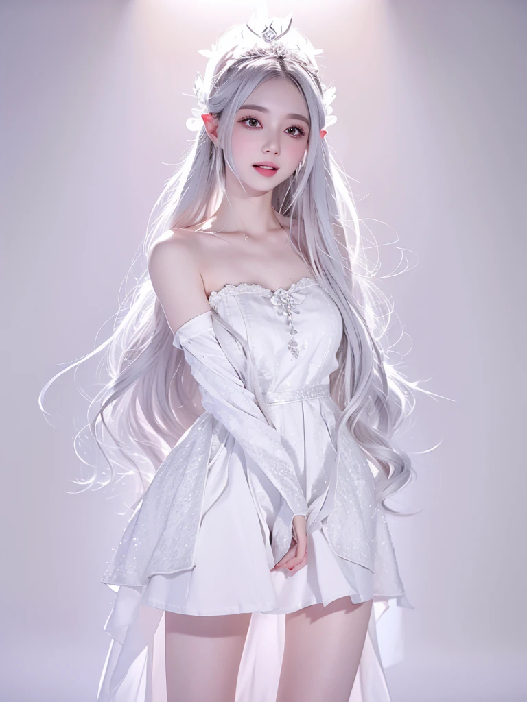 One girl, Long Hair、White Hair、Silver Hair.jagged teeth.
Princess Teresa,White skin, large breasts, Pointy Ears, Blushing, masterpiece, とてもLong Hair, Gray Hair, Hime cut, Sparkle Effect, Background blur, Princess in a white dress、Princess Teresaは幽霊でjagged teethを持つ舌の長い巨胸な姫です。poses shyly with tongue out