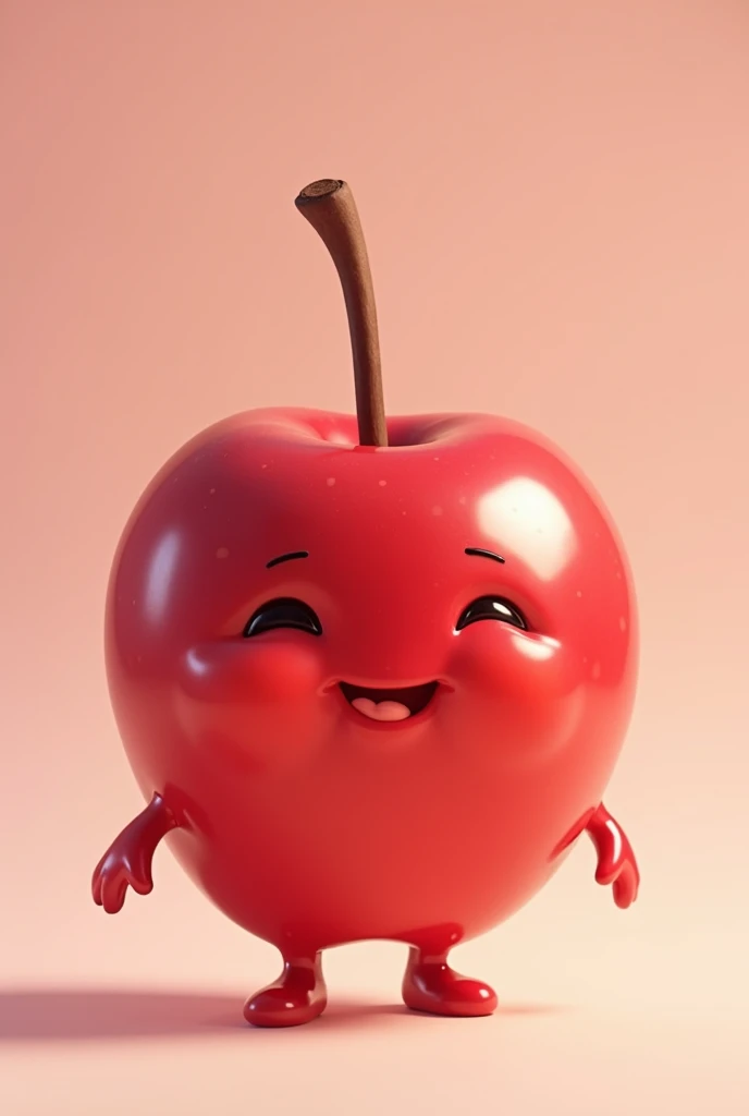 Candy covered red apple with a stick on its head, that has hands, feet and a tender face
