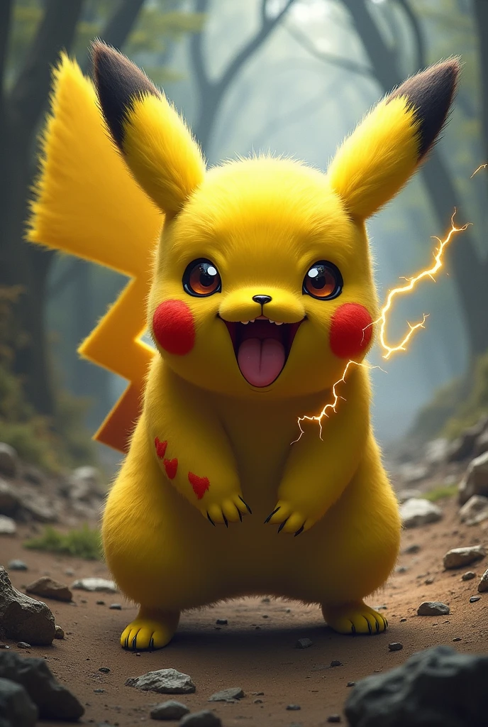 Pikachu with a primal style design, aggressively