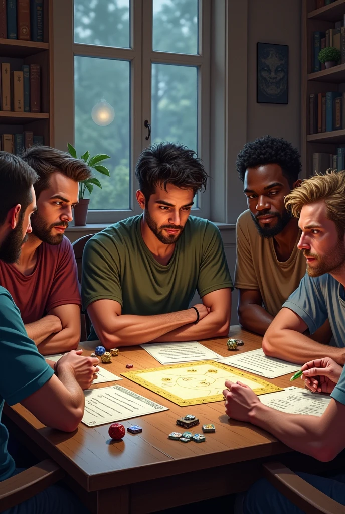 Pessoas jogando RPG - D&D. Arte Medieval. Romantic style --auto