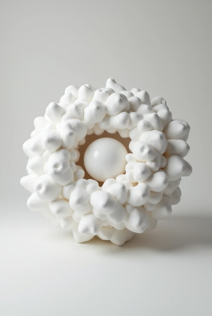 A styrofoam ball surrounded by cotton that simulates the Big Bang as a model