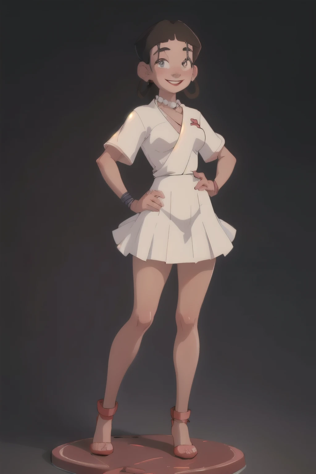 Beautiful katara (Neck ribbon), (Bright red lipstick), elegant, seductive pose, Slim figure, rosy Cheeks, Pearl Necklace, Earrings, Cute Smile, ((skirt)), topless, exposed Small breasts, Small breasts, Flat Chest, revealing legs, (Highest quality,4K,8k,High resolution,masterpiece:1.2),