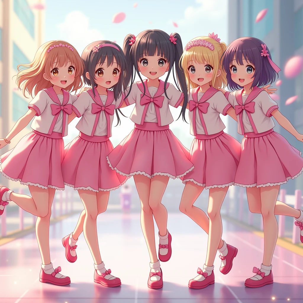 Perfect anime illustration, Multiple Girls, Thousands of girls, Millions of girls, clone, Identical sister, An orderly line of sisters, An orderly line of sisters, Sisters standing in a line, Sisters in the background, Brown Hair, Curly Hair, Matching hairstyle, Hazel Eyes, smile, ((Matching outfits, Pink Uniform, High heels)), Matching hairstyles, White Background, High resolution, whole body, Pause、Camel Toe、Giant tit、Nipple Puffs、Cleavage、Plump、Super big breasts、Super big butt