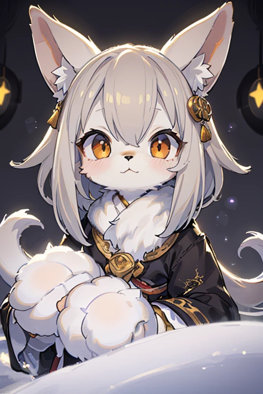 Super cute little animals,hairy white fur,White powder element,beautiful lights and shadows,yellowish brown eyes, ambient lights,ultrafine pele,Volumetric Light。