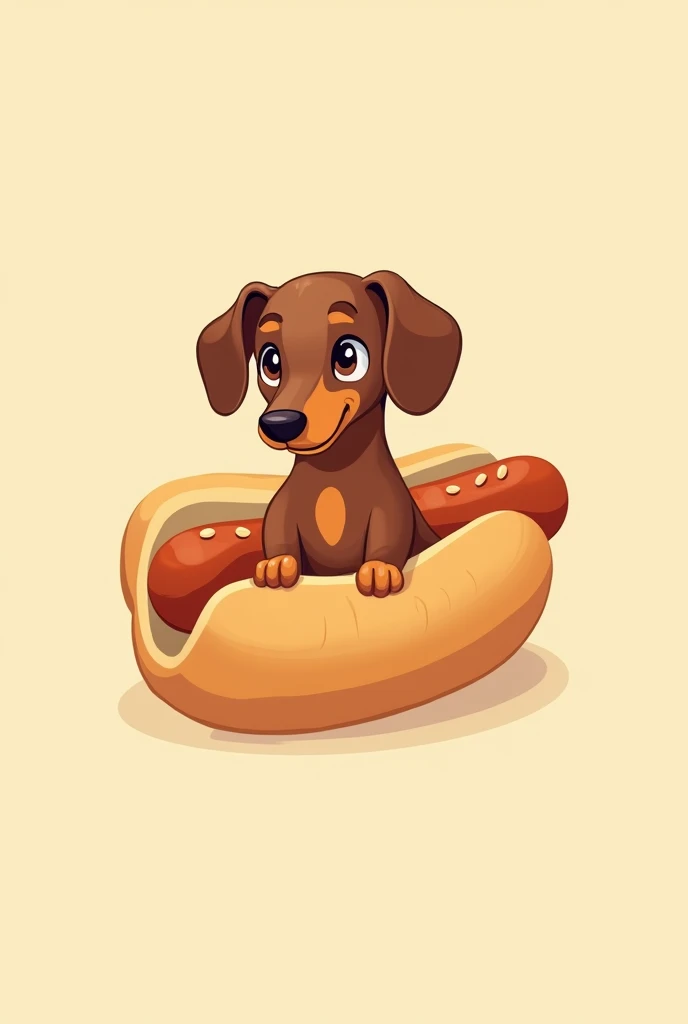 Give me a logo with a dachshund inside a hog dog bun