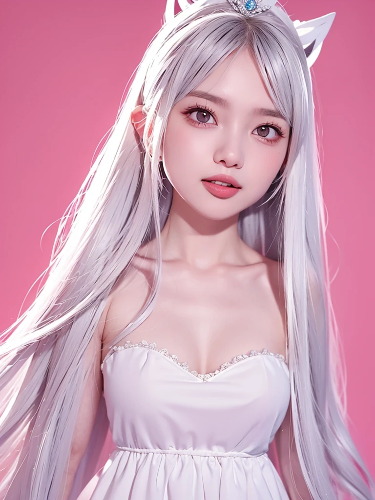 One girl, Long Hair、White Hair、Silver Hair.ギザギザなteeth.
Princess Teresa,White skin, large breasts, Pointy Ears, Blushing, masterpiece, とてもLong Hair, Gray Hair, Hime cut, Sparkle Effect, Background blur, Princess in a white dress、Princess Teresaは幽霊でギザギザなteethを持つ舌の長い巨胸な姫です。poses shyly with tongue out、White wax skin、Pale background、Dark room bed tongue, teeth, Sticking out tongue, Pink eyes, saliva,