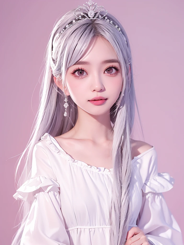One girl, Long Hair、White Hair、Silver Hair.ギザギザなteeth.
Princess Teresa,White skin, large breasts, Pointy Ears, Blushing, masterpiece, とてもLong Hair, Gray Hair, Hime cut, Sparkle Effect, Background blur, Princess in a white dress、Princess Teresaは幽霊でギザギザなteethを持つ舌の長い巨胸な姫です。poses shyly with tongue out、White wax skin、Pale background、Dark room bed tongue, teeth, Sticking out tongue, Pink eyes, saliva,