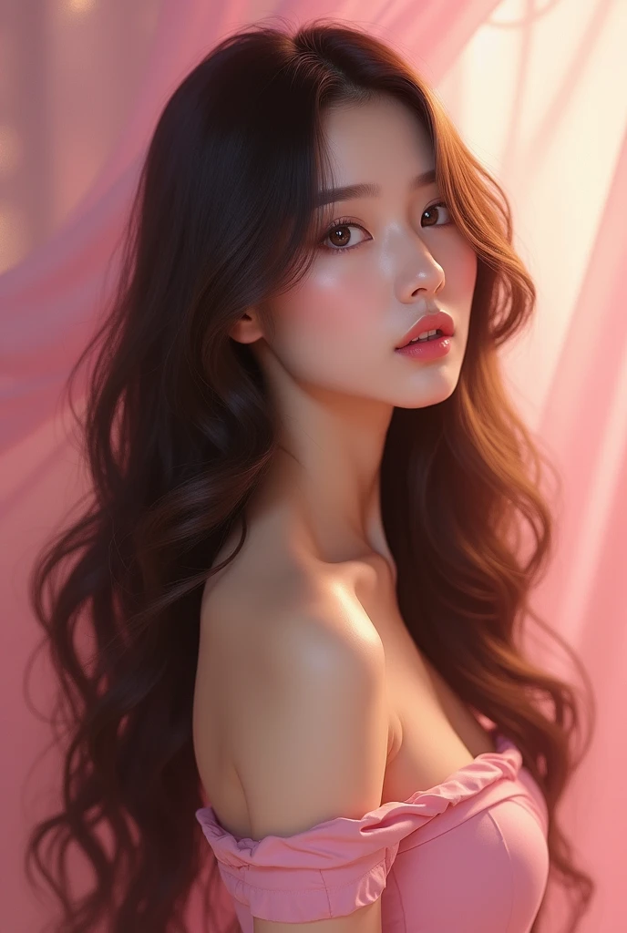 Asian Beauty、Brown Hair、pink、Long Hair