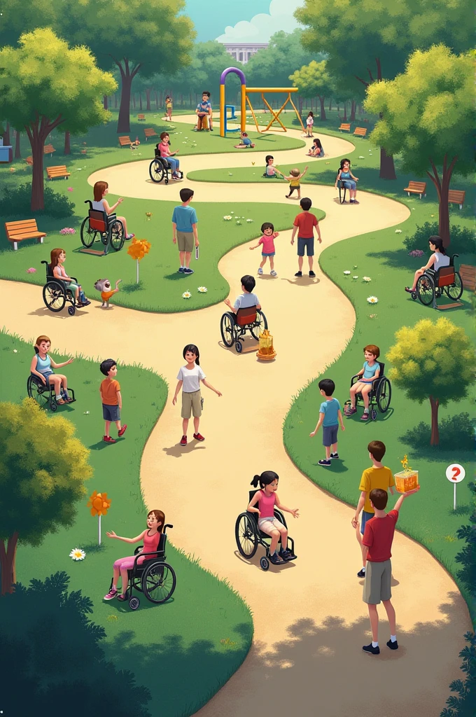 Make a game in a park that has ramps and is used by children in wheelchairs 