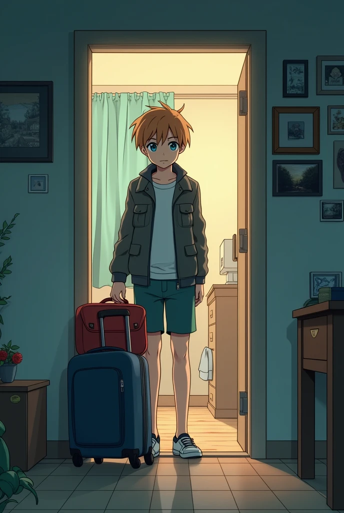Anime boy who arrives home and finds his bags already packed upon entering