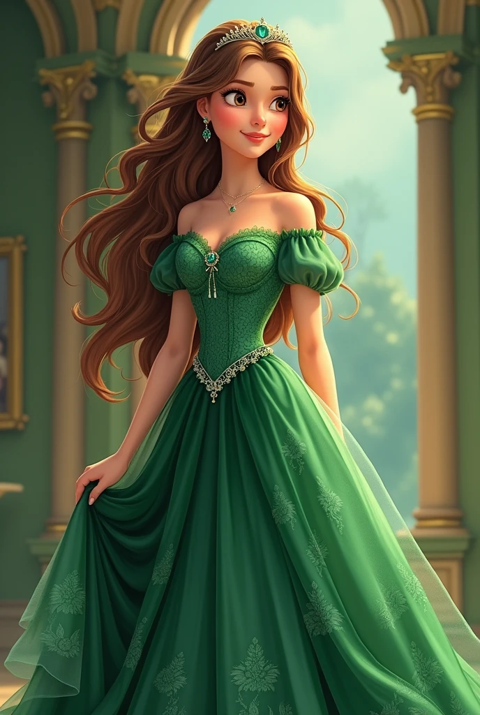 Create Princess Sofia in a green dress