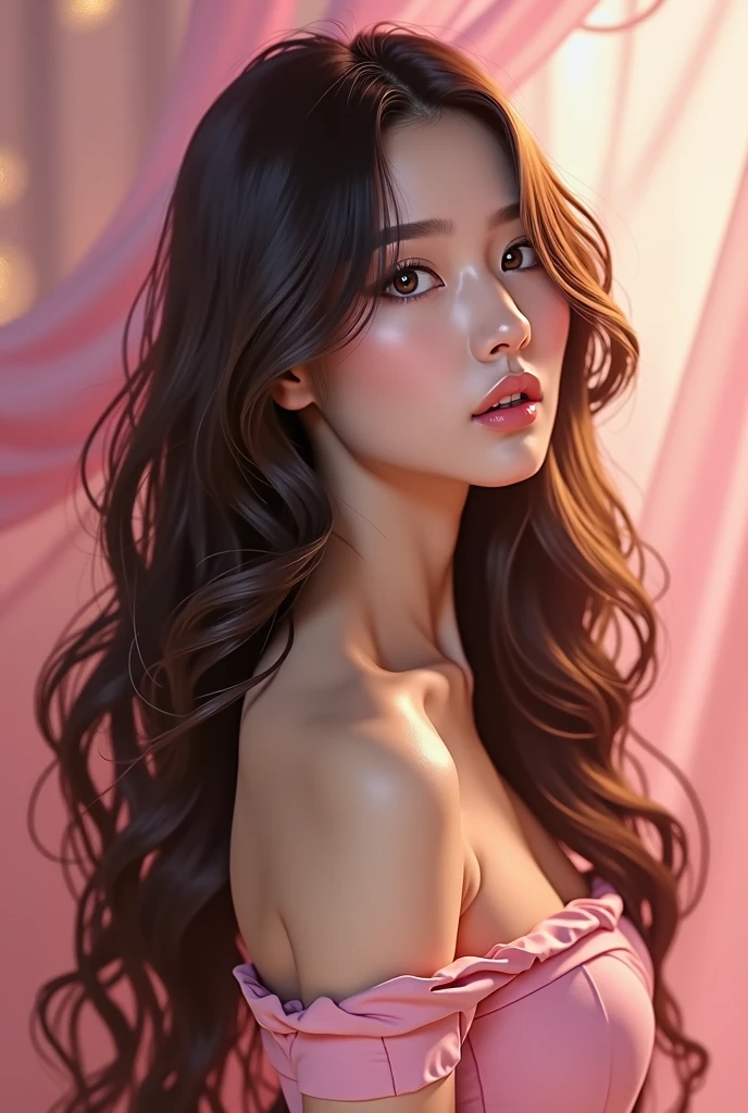Asian Beauty、brown hair、pink、long hair
