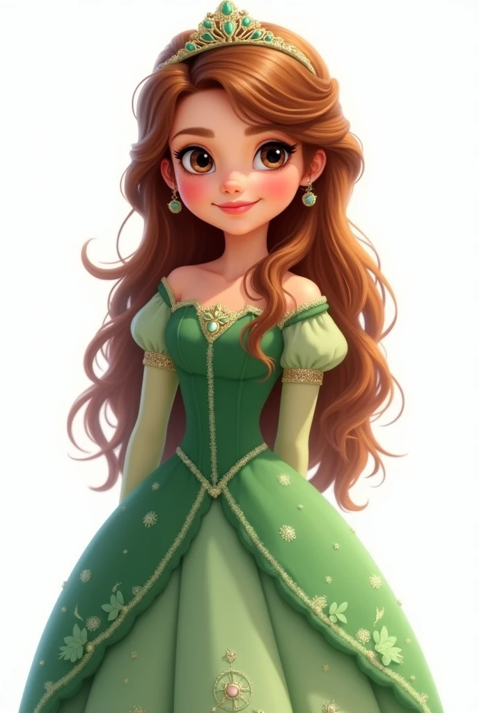 Create Princess Sofia girl with green dress image with white background 