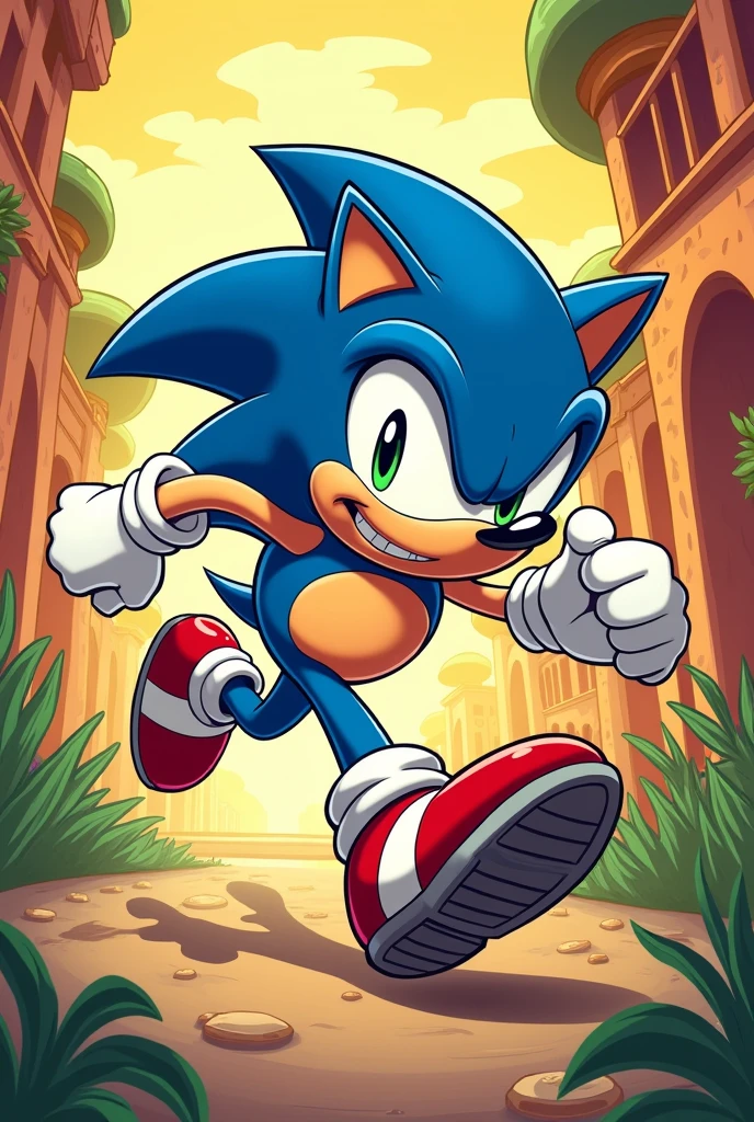 Sonic in a 1930 cartoon style