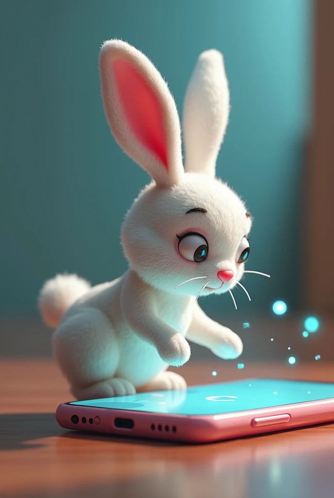 Images of a humanized rabbit moving on a cell phone