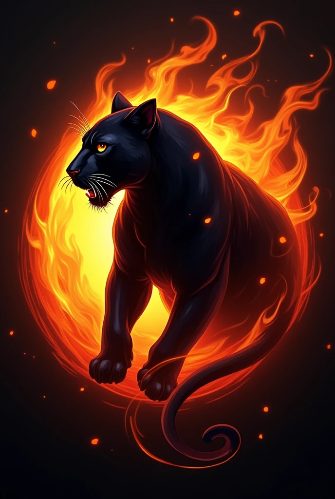 A small promotion icon of artistic shadow's panther around fire with curves