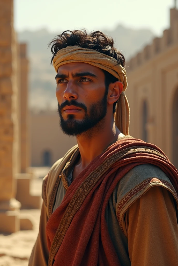 Generates that same young man but with a face of achieving a goal ,but from ancient Jerusalem