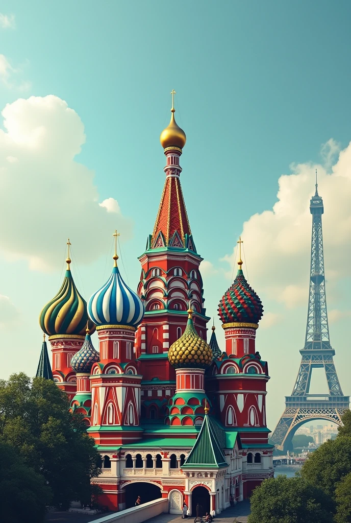Saint basil cathedral and eiffel tower in Washington DC