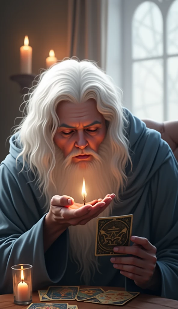 Give me 4 images of a clairvoyant reading the future using Rider-Waite tarot cards, in a realistic style