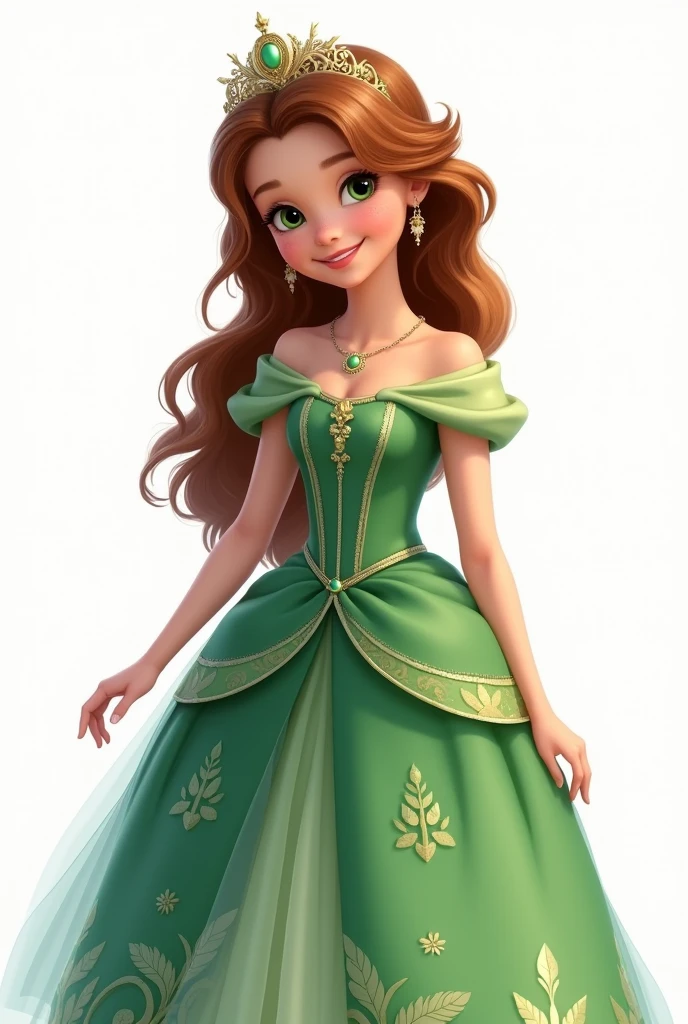 Create Princess Sofia girl with green dress image with white background 