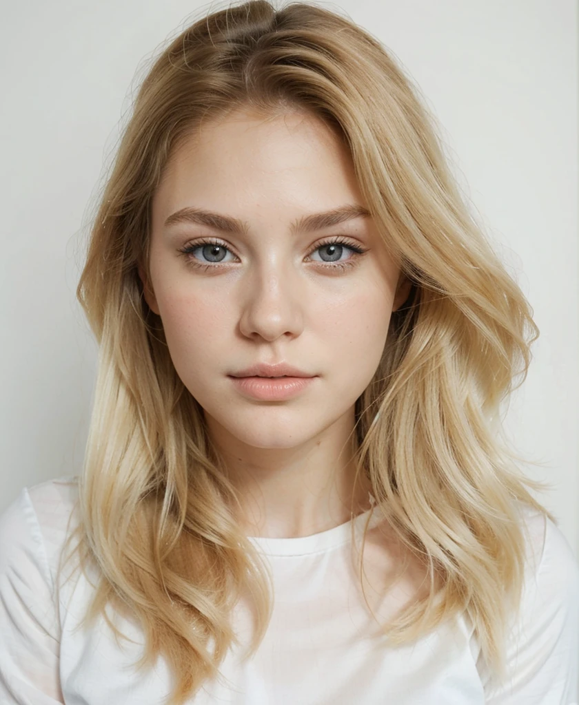 Beautiful women, young, big blonde hair, thin lips, hollow chics, perfect jawline, white skin, innocent face, long face shape