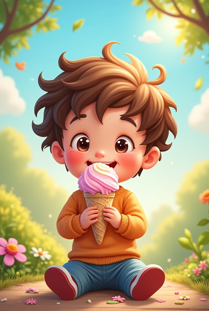 a child eating ice cream happily