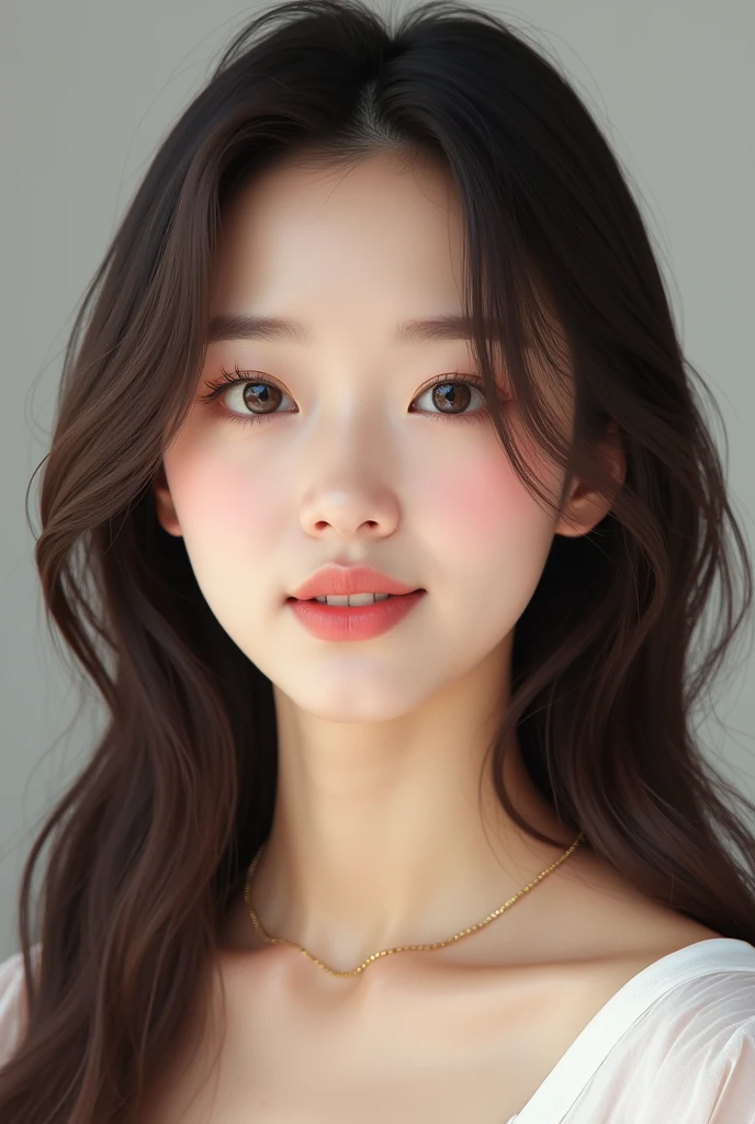 Brown center part、Long Hair、Fair skin、korean natural makeup、TWICE Sana、Big lips