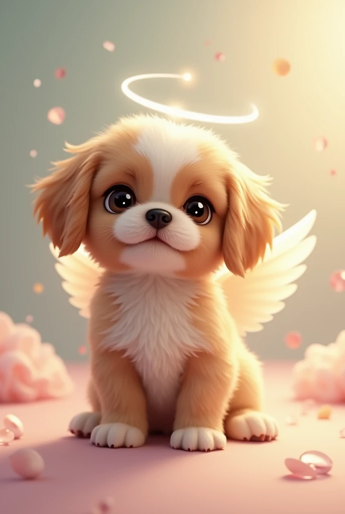 I want a brown Shitzu puppy with a little white and a black nose with a white dot with angel wings 