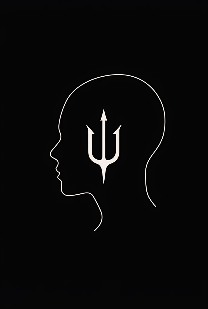 Je veux un logo avec un fond noir, une face en ligne désignée collé à un Trident désigné, symbole de la psychologie. Les dessins doivent être en blanc et artistiques avec l'écriture en bas THEPSYCHOL