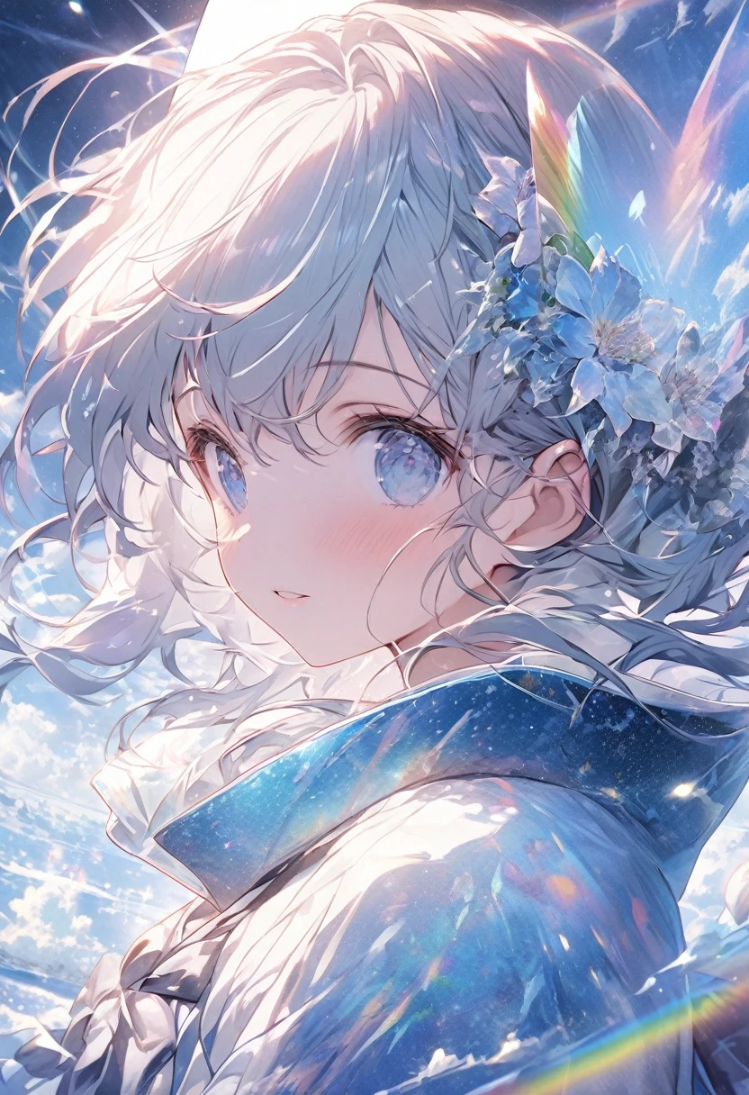 A beautiful and quiet night、The shining star layer melts、A seamless blend of a tranquil sea of clouds and the night sky、Holographic Mirror Reflection、Transparent and fantastic rainbow-colored coating、Multiple Exposure