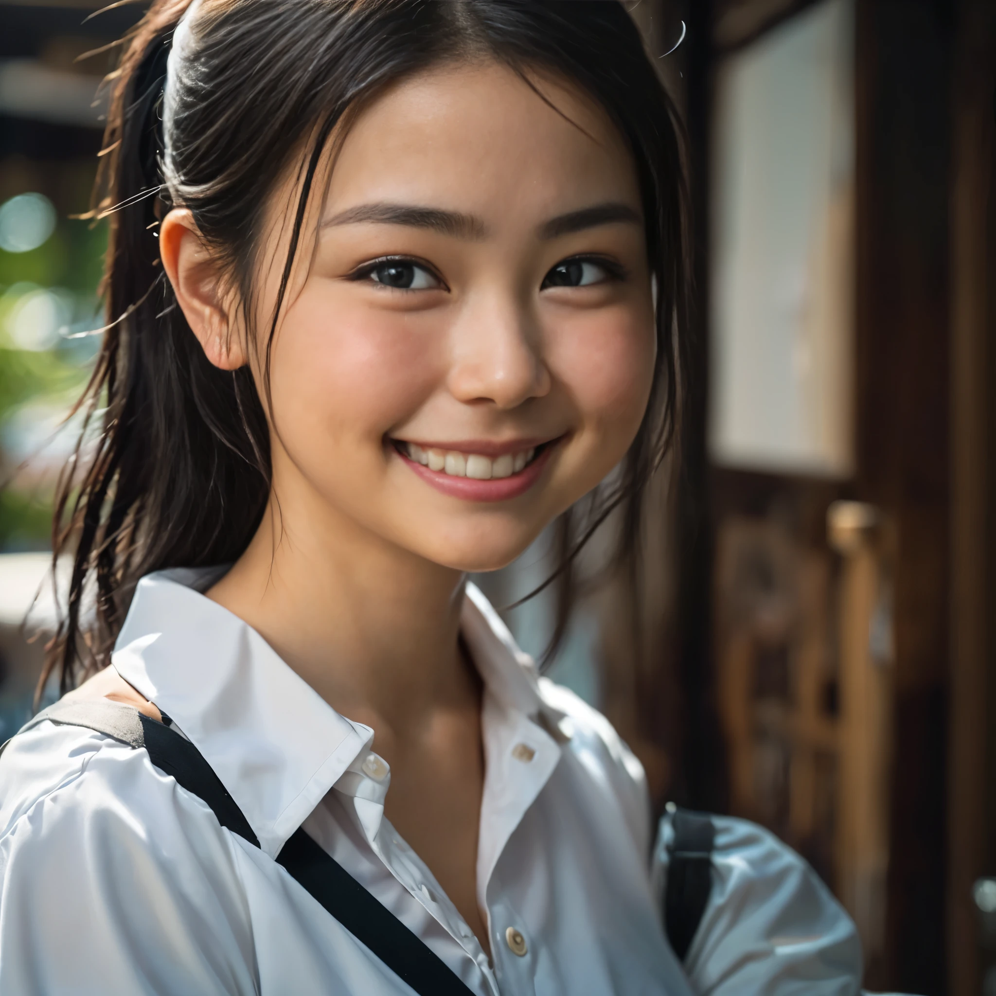 （8k、Raw photography、Highest quality、masterpiece：1.2),(Black Hair、Dark Eyes:1.9),(Cowboy Shot:1.9)、View your audience,Front view,White skin,(:1.4)、(Tight waist:1.6)、(Clothes that accentuate the shape of the breasts:1.8)、(Big Breasts :1.5)、Slim figure、Ultra-high resolution,beautiful,beautiful fece,(One person、No background:1.9),whole bodyボディー,Japanese women,（reality的：1.37）、Photon Mapping,reality、(Baby-faced and cute: 1.3)、(Cute Smile: 1.8)、(Round face: 1.8)、Radio City、Physically Based Rendering、Depth of field rally background、photograph, (:1.8),（:1.6）,whole body、Great quality