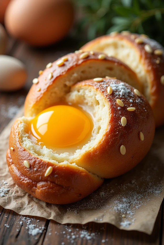 create a logo , rustic and realistic egg bread with egg