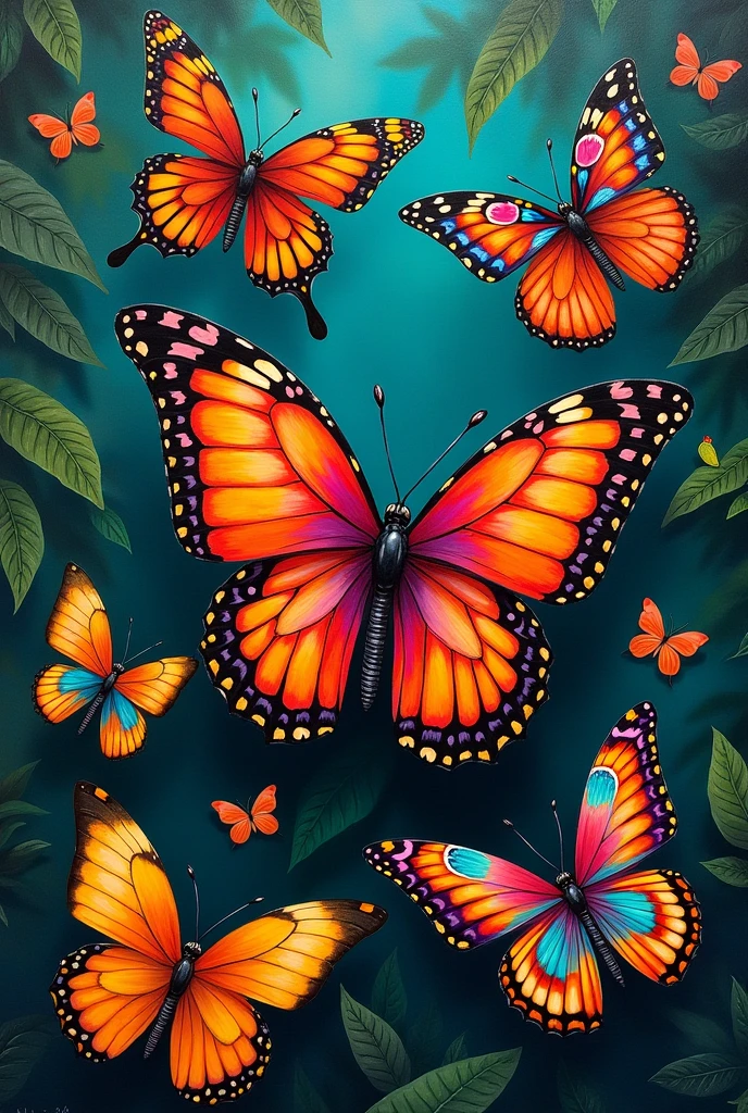 Butterflies painted with thematic colors of Mexico