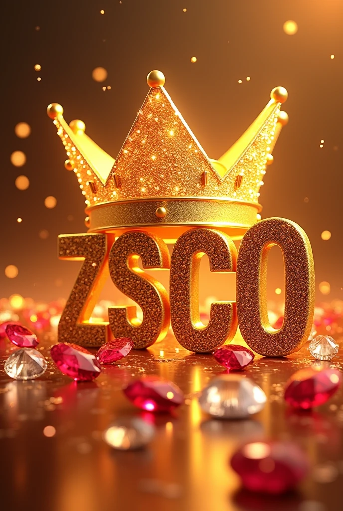 une Touche colorée 3D de gold de feu et de blanc, avec le texte métallique nom zsco " écrit en losanges ». inclure des rubis et des diamants avoir une couronne sur ce nom