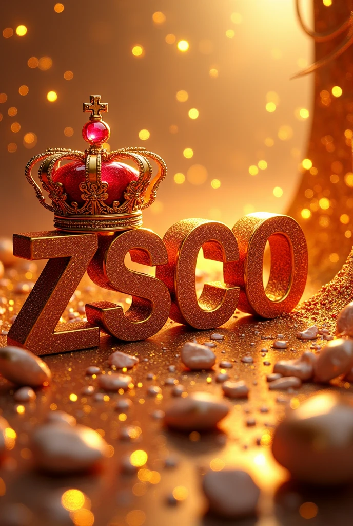 une Touche colorée 3D de gold de feu et de blanc, avec le texte métallique nom zsco " écrit en losanges ». inclure des rubis et des diamants avoir une couronne sur ce nom
