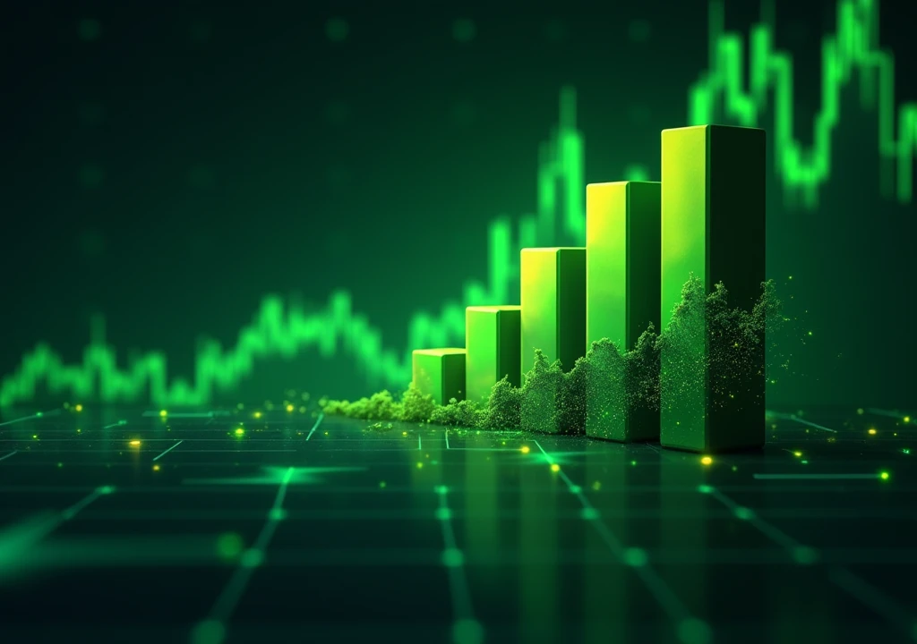 Flashy green financial bar chart background image
